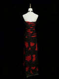 Modest Mermaid Sweetheart Black Red Floral Chiffon Beaded Senior 80s Prom Dresses High School Long Formal Dress HZ0311