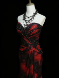 Modest Mermaid Sweetheart Black Red Floral Chiffon Beaded Senior 80s Prom Dresses High School Long Formal Dress HZ0311