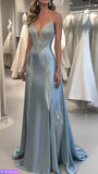 Mermaid / Trumpet Court Train Blue Beadings Prom Dresses Evening Gown Mermaid Formal Dress Elegant Celebrity Style For Women HZ0311