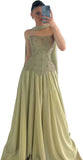 Strapless Women's Prom Dress Luxury Women Evening Dress Long Prom Dresses A Line A Robe Soiree For Women HZ0311