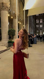 Simple A line Spaghetti Strap Burgundy Backless Prom Dresses For Teens Formal Dress Party Outfits Prom Gowns HZ0311
