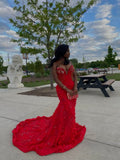 Sparkly Sequin Mermaid Sweetheart Sequined Red Long Prom Dresses Inspiration Evening Gowns For Women Formal Party Dress HZ0311