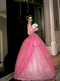 Sparkly Ball Gown Strapless Pink Sequin Long Quinceanera Dress Birthday Luxury Sweet 15 16 Birthday Outfits HZ0311