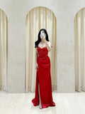 Modest Mermaid Sweetheart Hot Pink Satin Slit Long Formal Prom Dresses Night Outfits Party Gowns HZ0311