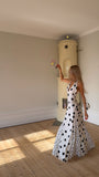 Modest Night Aesthetic A Line V Neck Black Polka Dot College Formal Outfit Long Prom Graduation Dresses For Teens HZ0311