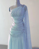 Classy Sheath One Shoulder Pink Long Chiffon Evening Gown Prom Dresses Formal Gowns HZ0311