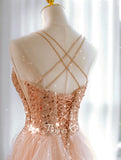 Luxury Evening Dresses Train Bride Beach Party Gold Sequins Douber Straps Prom Dresses Formal Gowns HZ0311