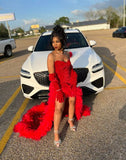 Elegant Red Sequin Long Prom Dresses With Slit Evening Dresses HZ0311