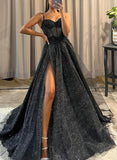 Black Prom Dresses Ball-Gown Sweetheart Sleeveless Tulle Prom Dress With Split Front HZ0311