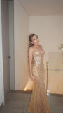Gorgeous Mermaid Sweetheart Prom Dresses Gold Sequin Beaded Crystals Long Formal Evening Party Gown HZ0311