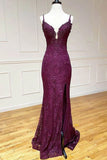 Mermaid Grape Lace Spaghetti Straps Backless Open Backs Long Prom Dress Inspiration Prom Dresses HZ0311