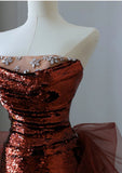 Mermaid Burgundy Mermaid Sequins Tulle Strapless Prom Dress Inspiration Prom Dresses HZ0311