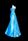 Vintage Mermaid Strapless Blue Lace Appliques 2000s Senior Prom Dresses High School Long Formal Dress HZ0311