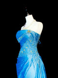 Vintage Mermaid Strapless Blue Lace Appliques 2000s Senior Prom Dresses High School Long Formal Dress HZ0311