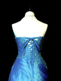 Vintage Mermaid Strapless Blue Lace Appliques 2000s Senior Prom Dresses High School Long Formal Dress HZ0311