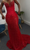 Elegant Mermaid Sweetheart Sequin With Beadings Long Formal Prom Evening Dress Dinner Outfits Party Gowns HZ0311