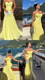 Elegant Mermaid Sweetheart Yellow Prom Dresses Chiffon Pleated Ruffle Formal Evening Dress Party Gowns HZ0311