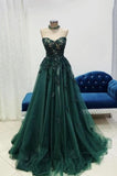 Chic A line Sweetheart Green Lace Long Prom Dress Evening Formal Gowns HZ0311