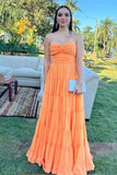 Graceful A line Sweetheart Orange Chiffon Sleeveless Pleated Prom Dress Formal Evening Dress Party Gowns HZ0311
