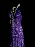 Classy Mermaid Halter Grape Sequin Sleeveless Long Senior Prom dresses High School Formal Dresses HZ0311