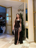 Modest Senior Prom Dresses High Schools Inspiration Mermaid Strapless Black With Slit Semi Formal Grad Long Prom Dress For Teens HZ0311