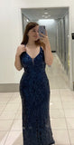 Navy Blue Mermaid Prom Dress Aesthetic Halter Midnight Long Prom Dresses Dark Blue Formal Gown Inspo Evening Outfit HZ0311
