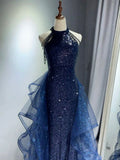 Navy Blue Sequins Long Prom Formal Dress Mermaid Evening Party Dresses HZ0311