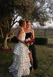 Sweetheart Black Polka Dots Chiffon Prom Dresses With Pleated And Ruffles Formal Dresses HZ0311