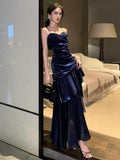 Sexy Mermaid Spaghetti Strap Satin Royal Blue Long Prom Dresses Party Dress 18th Birthday Outfits Graduation Gown HZ0311