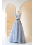 Cute Ball Gown Sweetheart Tulle Layered Dusty Blue Long Prom Dresses Impress 20th Birthday Outfits Prom Gown HZ0311