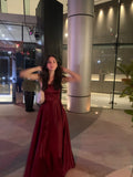 Modest A Line Spaghetti Strap Burgundy Satin Prom Dresses Inspo For Teens Formal Dress Party Outfits Prom Gowns HZ0311