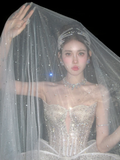 Sparkly Mermaid Sweetheart Champagne Slit Prom Dress Aesthetic Long Graduation Evening Outfits HZ0311