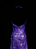 Classy Mermaid Halter Grape Sequin Sleeveless Long Senior Prom dresses High School Formal Dresses HZ0311