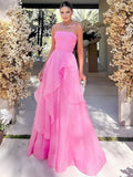 Gorgeous Fashion Pink A Line Strapless Organza Prom Dress Formal Gowns HZ0311