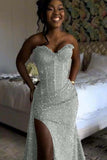 Orange Mermaid Prom Dress Sleeveless Sweetheart Sequined Formal Dress Party Gown For Women HZ0311