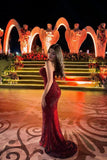 Sparkling Burgundy Sweetheart Strapless Sleeveless Sequins Prom Dress Mermaid Column On Sale HZ0311