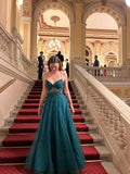 Stunning Shiny Blackish Green A line Halter Lace-Up Long Prom Dresses Evening Outfits Formal Dress HZ0311