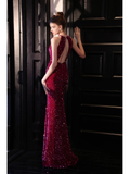 Sparkly Mermaid Jewel Neck Fuchsia Sequin Long Prom Dresses Impress 18th Birthday Outfits Prom Gown HZ0311