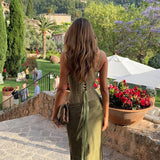 Elegant Women Summer Party Dresses Sets 2 Pieces Lace High Waist Lace Up Spaghetti Strap Top Satin 18th Prom Birthday Outfits HZ0311