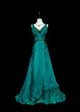 Modest A line V Neck Green With Beaded Bodice College Formal Outfit Long Prom Graduation Dresses For Teens HZ0311