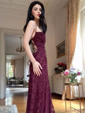 Spaghetti Strap Sheath Wedding Guest Dresses, Lace Rust Red Prom Formal Dresses HZ0311