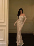 Modest Off The Shoulder Lace Mermaid Long Prom Dresses Formal Party Gown For Women HZ0311