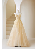 Elegant Ball Gown Sweetheart Yellow Tulle Floral Long Prom Dress Charming Evening Party Dress Fashion Wedding Guest Dress HZ0311