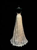 Modest A line V Neck Champagne Lace College Formal Outfit Long Prom Graduation Dresses For Teens HZ0311