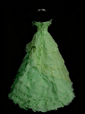 Modest Ball Gown Sweetheart Green Organza 80s Long Prom Dresses Inspiration Party Gowns Vintage Sweet 16 Dress HZ0311