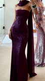 Sparkle Prom Dresses Mermaid Strapless Sequins Mint Green Slit Back Fashion Long Prom Dresses Party Gowns With Scarf HZ0311