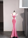 Classy Mermaid Square Pink Velvet Sleeveless Senior Prom dresses High School Long Formal Dress HZ0311