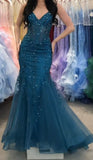 Elegant Slimming Dark Green Tulle Prom Dress Long Floor-length Party Dresses Online HZ0311