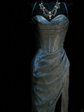 Chic Mermaid Spaghetti Strap Navy Blue Sequin Long Party Dresses Prom Dresses Impress Wedding Guest Dress HZ0311