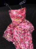 Classy Mermaid Strapless Floral Pink Sleeveless Long Senior Prom dresses High School Formal Dresses HZ0311
